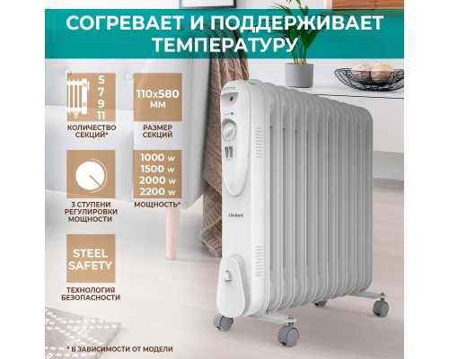 Масляный радиатор Timberk Compact TOR 21.2211 SLX белый