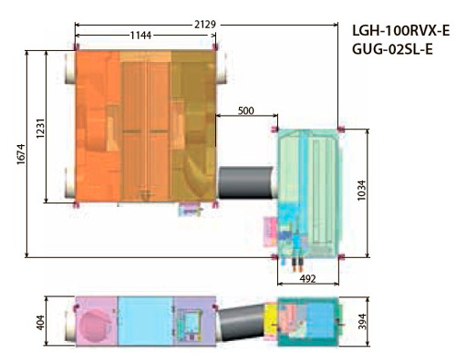 Габариты фреоновой секции Mitsubishi Electric GUG-02SL-E Габариты фреоновой секции Mitsubishi Electric GUG-02SL-E
